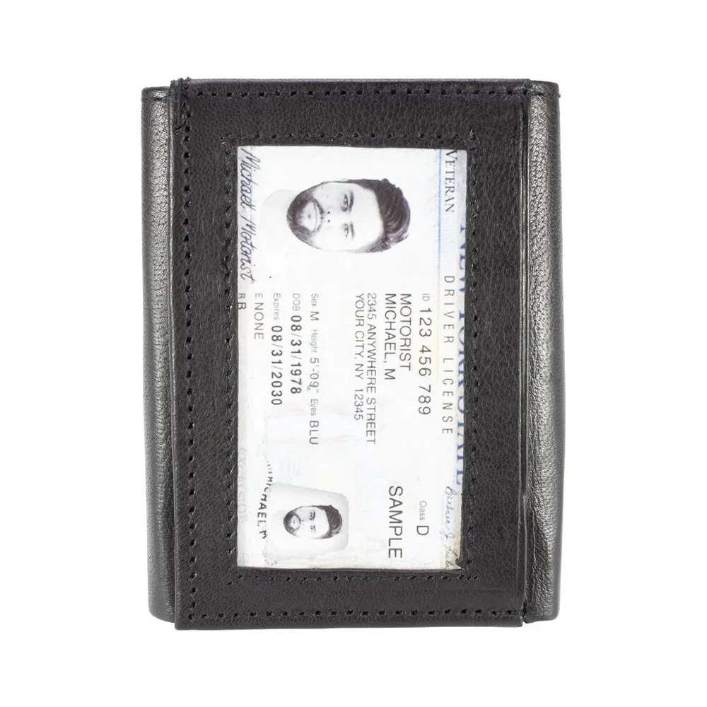 Men Black Lambskin Leather Trifold Wallet